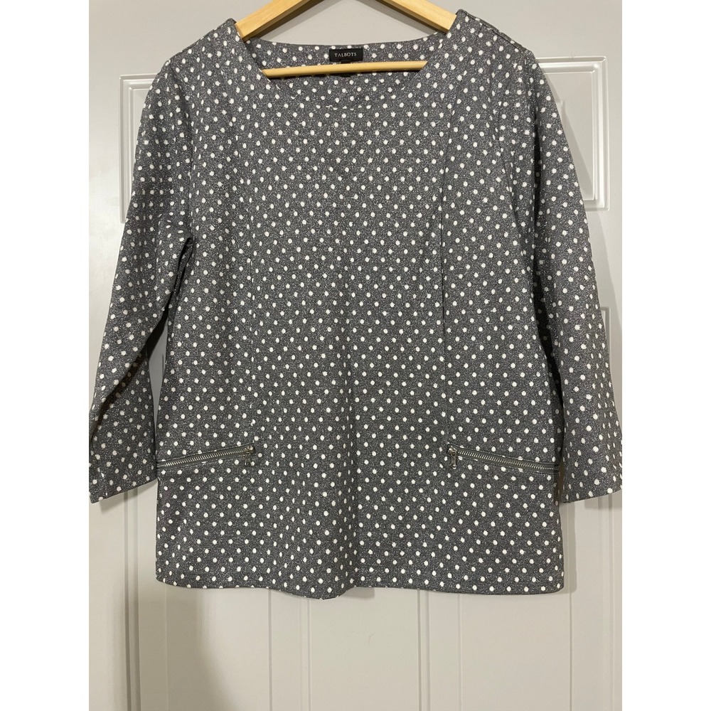 Talbots Polka Dot Top Womens‎ L Gray Metallic Sparkle Excellent Zipper Detail